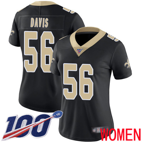 New Orleans Saints Limited Black Women DeMario Davis Home Jersey NFL Football #56 100th Season Vapor Untouchable Jersey->nfl t-shirts->Sports Accessory
